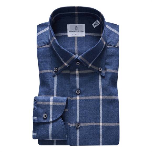 NEW EMANUEL BERG men's brushed casual sartorial flannel shirt in dark blue